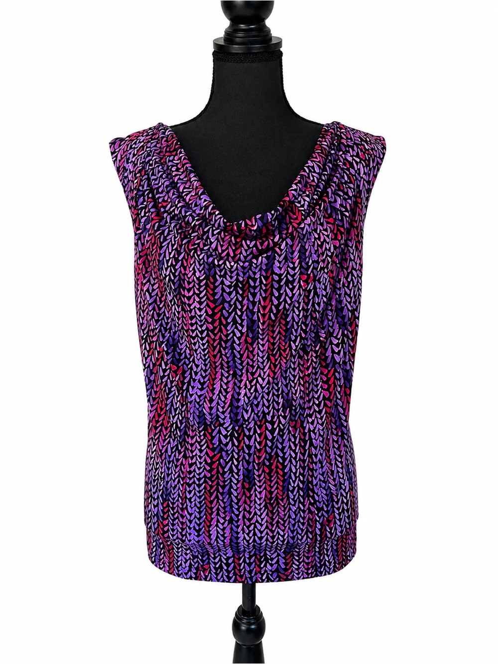 Calvin Klein Patterned Cowl Neck Sleeveless Top Size 1X Boho Business Casual